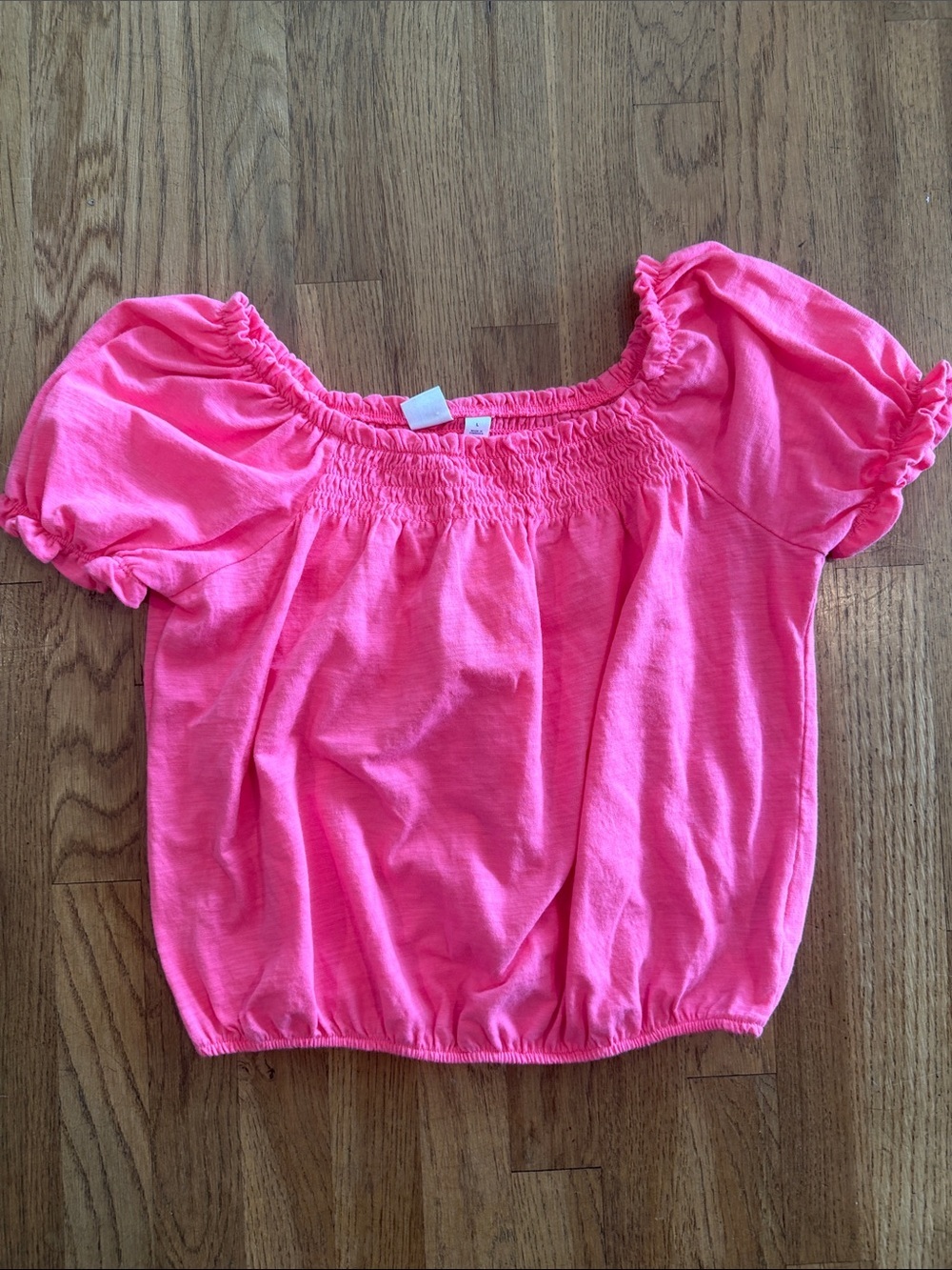 GAP girls Bright Pink Puff-Sleeve Smocked Neck Tank Top size large